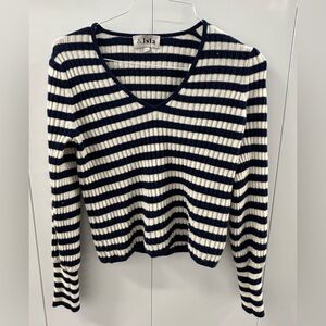 &Isla Cashmere Navy and White Striped Women's Sweater, Size Medium